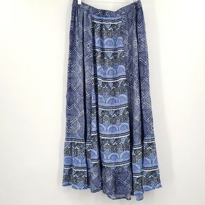 Style&Co. Petite Large Light blue navy white geometric elastic waist maxi skirt